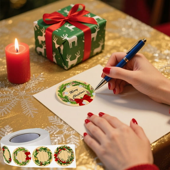 RoamHome 3.8CM Large Round Christmas Kraft Paper Stickers, 320 Labels Per Roll for DIY Gift Wrapping, Scrapbooking, Card Making and Holiday Decoration