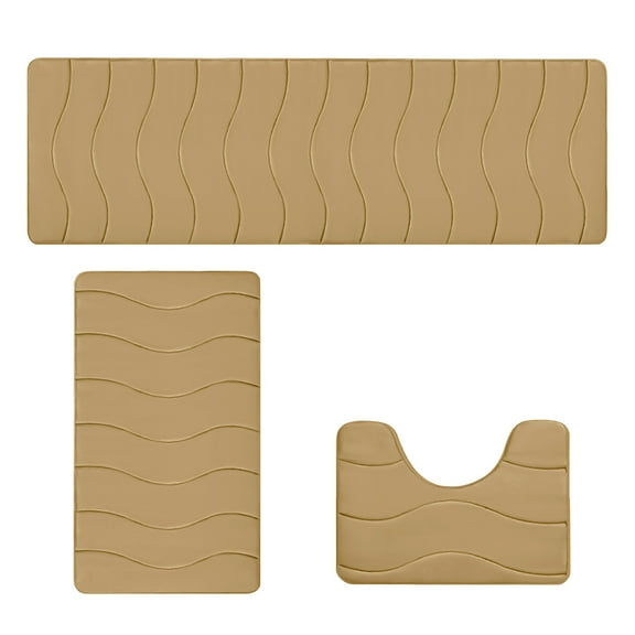 RoamHome 3-Piece Bath Mat Set - Extra Thick Memory Foam Bathroom Rugs, Super Absorbent & Non-Slip Shower Mats for Bath/Toilet, Soft Surface (Gray/Khaki/Dark Gray/Blue/Red) - 16x47in