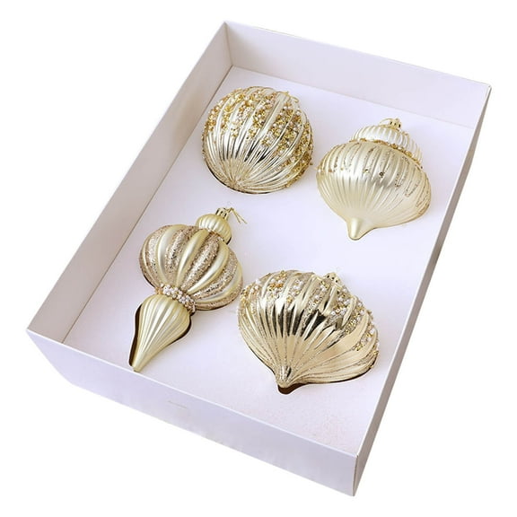 RoamHome 4PC Christmas Plated and Painted Assorted Shape Ball Ornament Set, Festive Tree Decorations