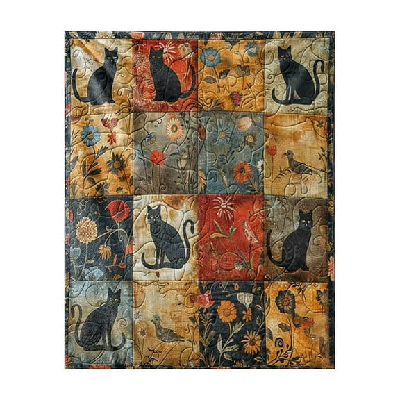 RoamHome Black Cats and Flower Pattern Flannel Blanket Soft Warm Cozy Plush Throw for Bed Couch Decor
