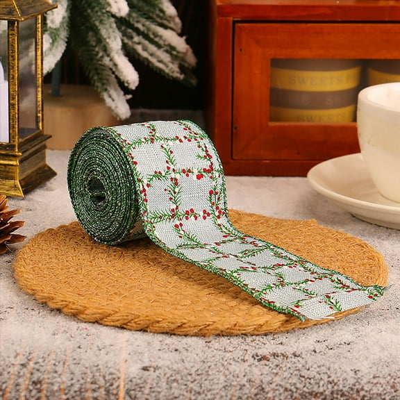 RoamHome Christmas Checkered Webbing Roll with Bows for Gift Wrapping, Crafts, Decorations, 5cm x 4.57m