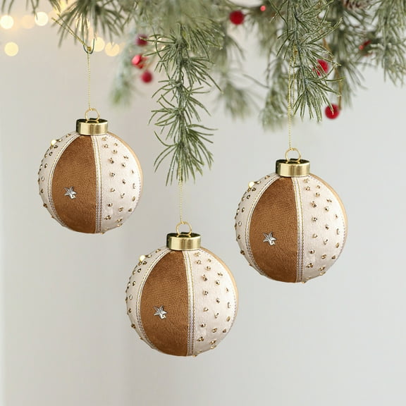 RoamHome Christmas Tree Decorations Hanging Balls, 8x8x8cm Fabric Plaid Patchwork Ornaments with Glutinous Gold Powder for Xmas Party Home Decor