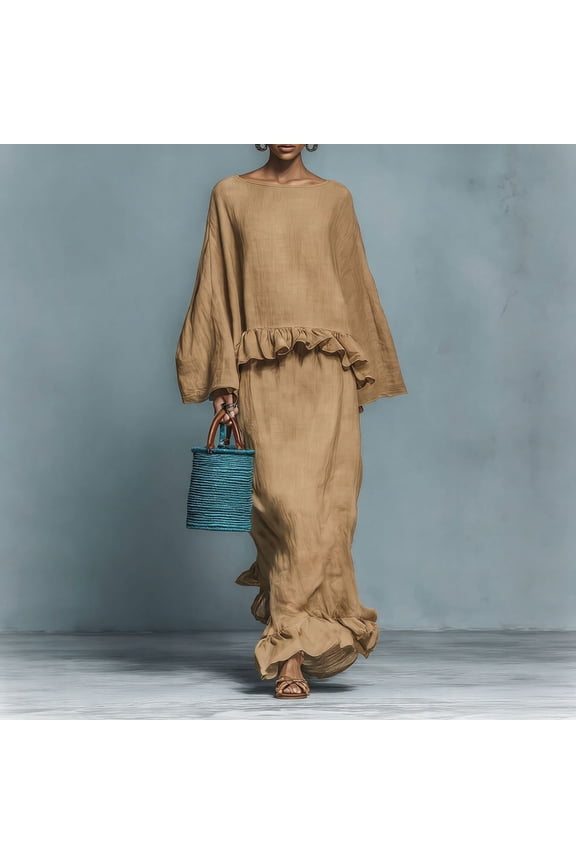 Dresses for Women Maxi Dresses Flowy Two-Piece Set with Ruffle Hem for Summer