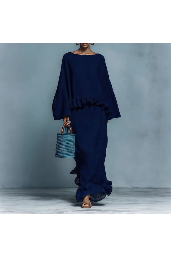 Dresses for Women Maxi Dresses Flowy Two-Piece Set with Ruffle Hem for Summer