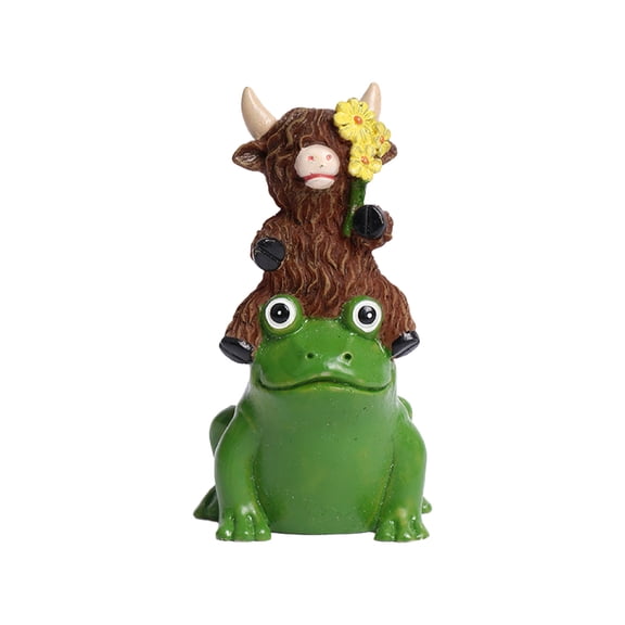 RoamHome Easter Highland Cow Resin Figurine, Cute Stacked Animal Tabletop Ornament for Spring Home Decor, Festive Holiday Decoration and Thoughtful Family Gift