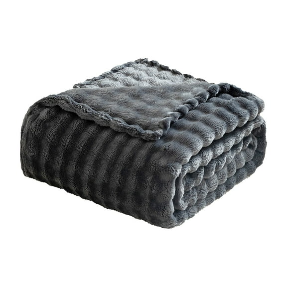 RoamHome Extra Thick Fleece Blanket for Bed & Sofa - Ultra Soft Striped Throw with Decorative Design, All-Season Cozy Blanket for Adults & Family Use (27.5x39.4in, 5 Colors)