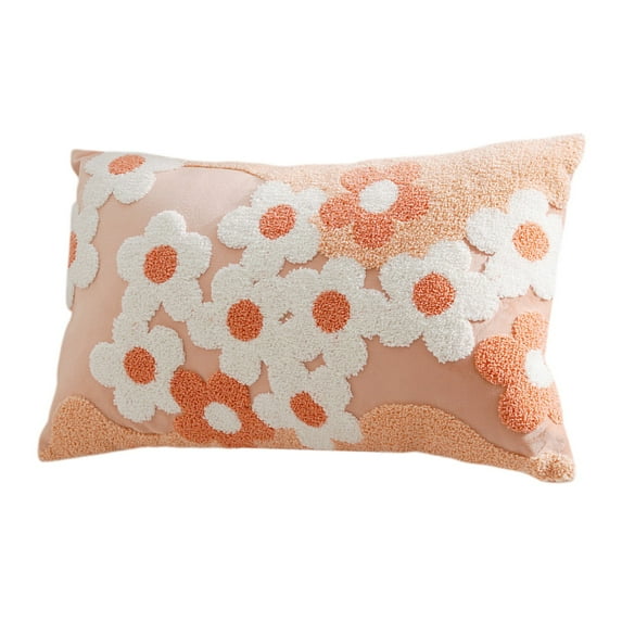RoamHome Floral Embroidery Pillow Cover Set - Decorative Cotton Sofa Cushion Cover with Invisible Zipper, Reversible Soft Pillow Case for Living Room Home Decor (14x20in, Pink)