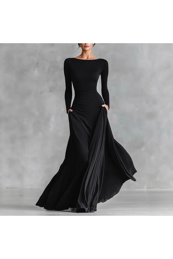Formal Dresses for Women Elegant Long Sleeve Round Neck Bodycon Maxi Dress