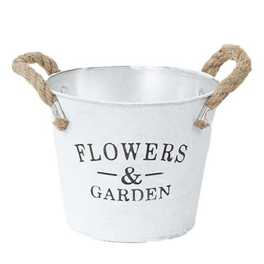 RoamHome French Village Metal Flower Pots - Set of 4 Rustic Iron Milk Can Vases for Outdoor/Indoor Decor - Vintage Galvanized Bucket Planters in 4 Sizes (4"-8")