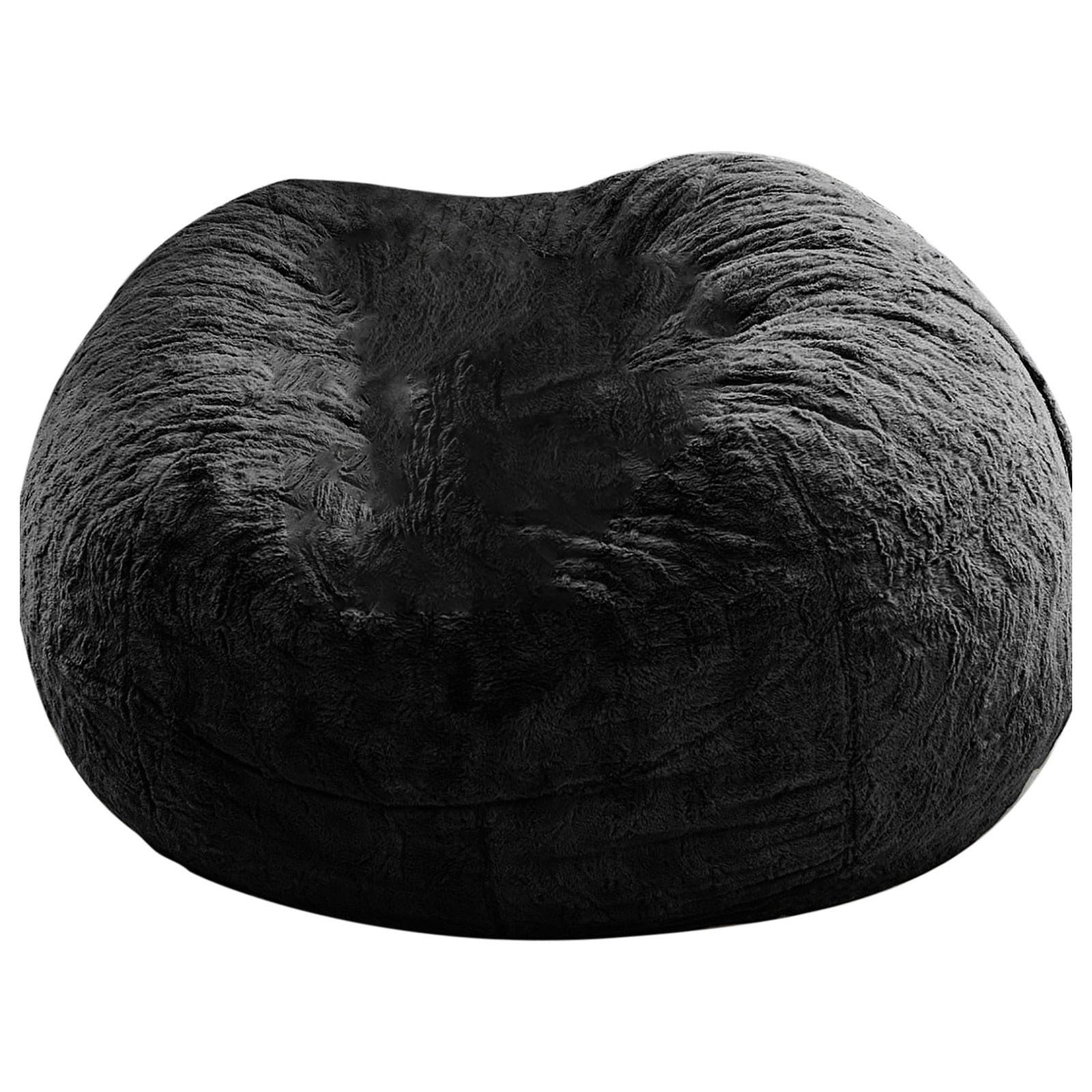 RoamHome Giant Fur Bean Bag Chair Cover for Kids Adults, (No Filler) Living Room Furniture Big Round Soft Fluffy Faux Fur Beanbag Lazy Sofa Bed Cover (Black,59x29.5in)
