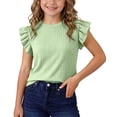 thumbnail image 1 of RoamHome Girls Ruffle Sleeve Crew Neck T-Shirt Ribbed Solid Tee for 0-12Y Kids Summer Wear, 1 of 6