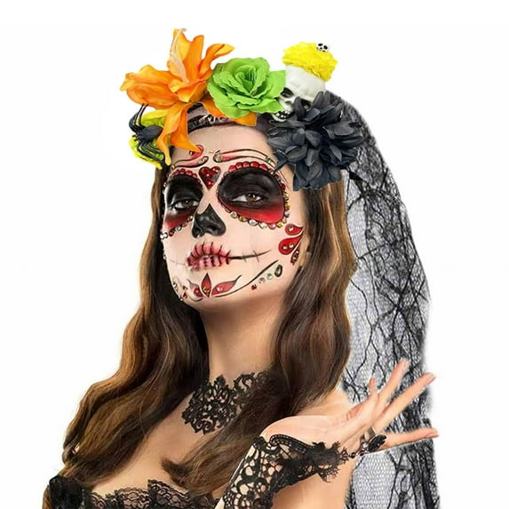 RoamHome Halloween Headbands for Women Floral Skull Ghost Hands Face Yarn Headband Hair Accessories Holiday Decoration Party Costume Photography