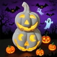 thumbnail image 1 of RoamHome Halloween Pumpkin Lantern Ceramic Luminous Desktop Decoration, Orange White Glowing Tabletop Decor for Home Office Party Scene Setting Ornaments, 1 of 5