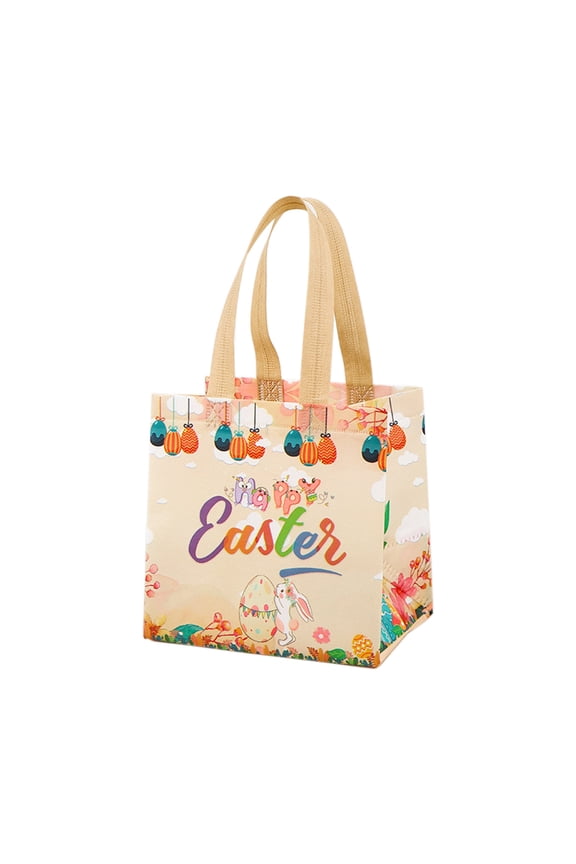 Happy Easter Reusable Non-Woven Gift Bag, Festive Bunny Egg Print Tote for Party Favors, Holiday Shopping & Treat Storage, Eco-Friendly Handbag for Spring Celebrations