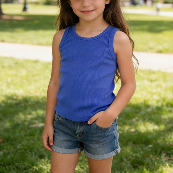 RoamHome Kids Ribbed Tank Top Unisex Crew Neck Basic Undershirt Girls Daily Casual Wear