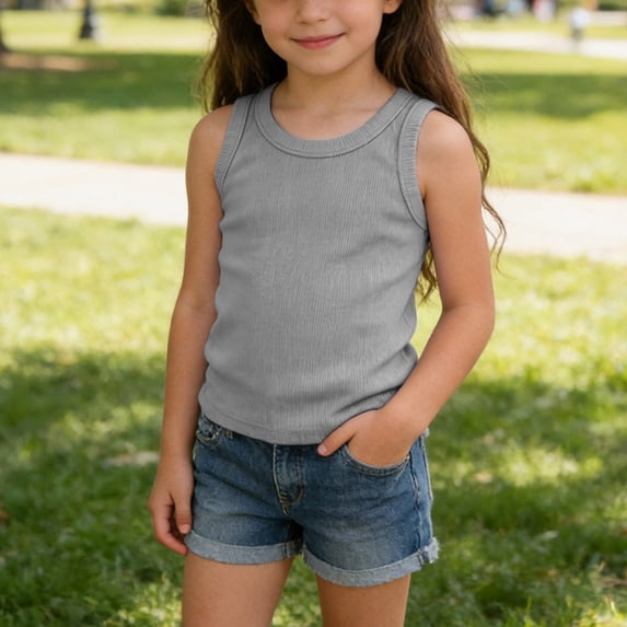 RoamHome Kids Ribbed Tank Top Unisex Crew Neck Basic Undershirt Girls Daily Casual Wear