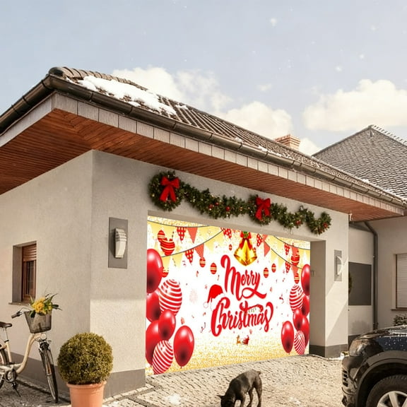 RoamHome Large 157x71 Inch Christmas Garage Flag, Outdoor Banner for Holiday Door Decor, Party Backdrop & Festive Scene Setter