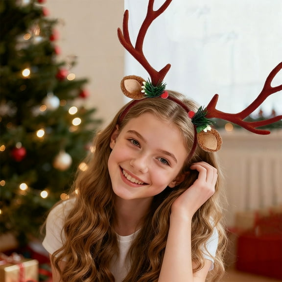 RoamHome Oversized Christmas Headband with Bow Tie Antlers, Cute Mori Headdress Hair Band for Women & , Festive Party Hair Accessory