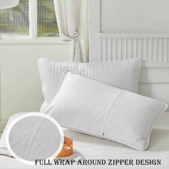 RoamHome Pillow Cover 16x24in - Breathable & Waterproof Pillow Cover, Hotel-Grade Fiber Pillowcase with Oil/Sweat Proof, Hypoallergenic & Dust Mite Protection (White, 1PC)