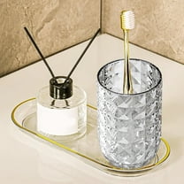 RoamHome Portable Square Mouthwash Cup with Holder, Plastic Toothbrush Mug for Bathroom Sink, Travel & Home Use, Compact Space Saving Design