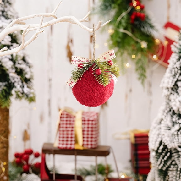 RoamHome Red and White Fringed Fabric Christmas Tree Ornament Handmade Soft Polyester Hanging Decoration for Holiday Home Decor