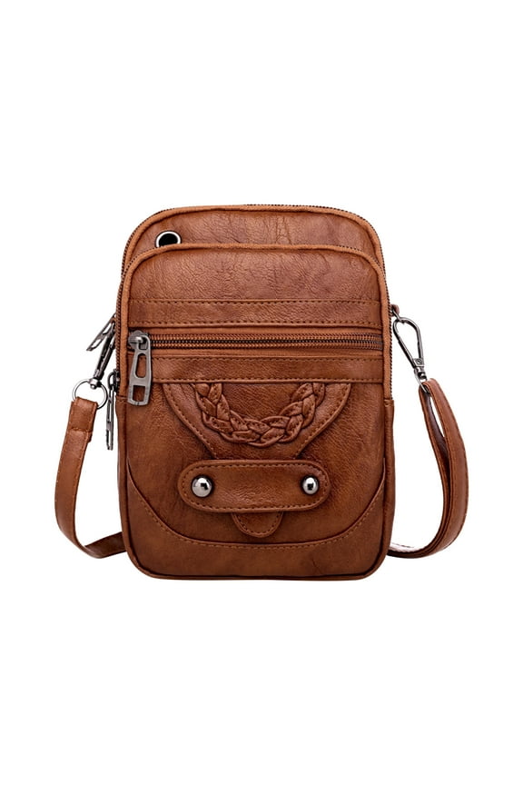 Retro Vintage Women's Shoulder Bag - Mini Leather Crossbody Purse with Multi Pockets, USB Hole, Adjustable Strap for Phone, Wallet, Cosmetics(5x7.5in)