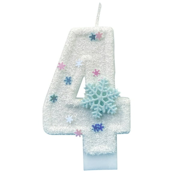 RoamHome Snowflake Digital Candles for Ice & Snow Theme Parties - Safe Burning Wax Cake Decorations with Sparkling Sequins, Kids Birthday Supplies for Christmas, Themed Events (White, 3in)