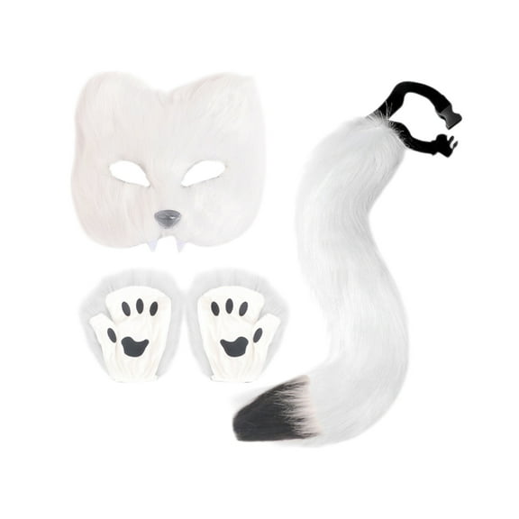 RoamHome Wolf Fox Tail Clip Ears & Gloves Set - Faux Fur Halloween Christmas Costume Accessories for Women, Adjustable Soft Gloves with Tail for Party Cosplay, Festive Gift for Adults