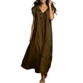 thumbnail image 1 of RoamHome Women Cotton Linen Maxi Dress, Ruffle V Neck Flutter Cap Sleeve Solid Loose Long Summer Dresses, 1 of 8