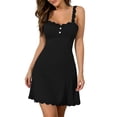 thumbnail image 1 of RoamHome Women Ribbed Knit Lace Trim Cami Nightgown, V Neck Button Front Mini Slip Dress for Home Loungewear, 1 of 6
