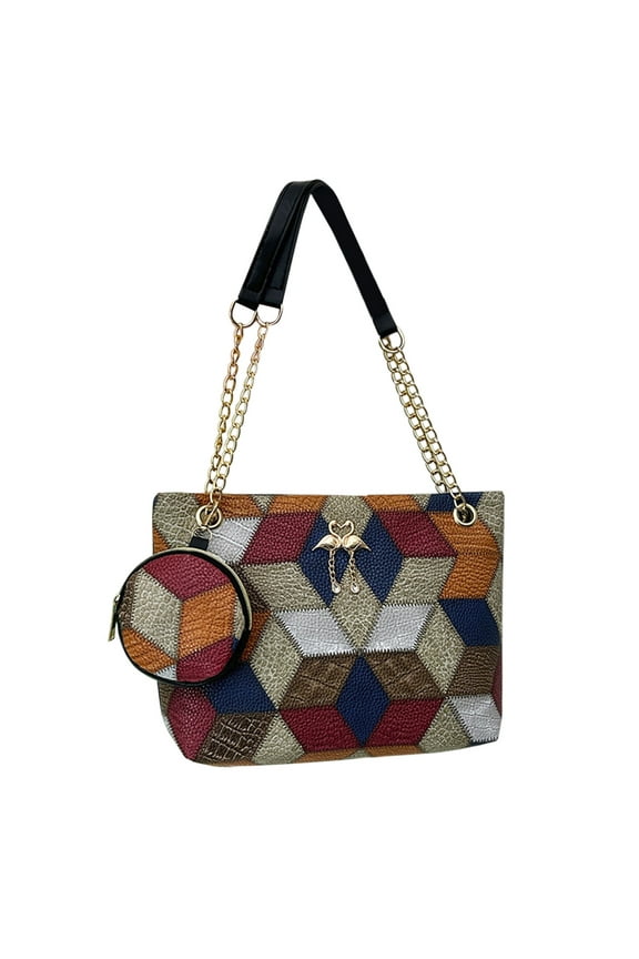 Women's 2-Piece Handbag Set - Colorblock Tote & Shoulder Bag with Matching Wallet - Large Capacity (11.8x8in) Purse Set for Work/Travel (Multicolor)