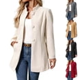 thumbnail image 1 of RoamHome Women's Casual Stand Collar Mid Length Wool Blend Coat Notched Lapel Button Front Jacket for Fall Winter Daily Wear, 1 of 9