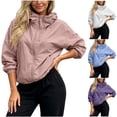 thumbnail image 1 of RoamHome Women's Long Sleeve Hooded Zip-Up Lightweight Windbreaker Jacket with Side Pockets, Casual Short Length Loose Fit Outerwear for Daily Wear, 1 of 7