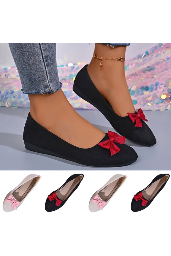 Women's Low-Heel Slingback Pumps, Pointed Toe Bow Decor Slip-On Comfortable Flat Shoes for Office Casual Daily Wear