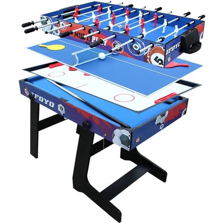 RoamReady 4-in-1 Multi Combo Game Table Red 4 ft with Hockey Soccer and Pool Table Tennis