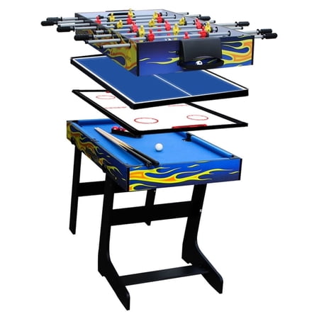 RoamReady 4 in 1 Multi Combo Game Table, Hockey Soccer Foosball Pool Table Tennis for Home Game Room, Yellow 4 ft