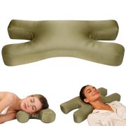 RoamReady Anti Wrinkle Pillow for Side Sleepers, H Shaped Beauty Face Pillow with Low Friction Hammered Satin Cover, Green