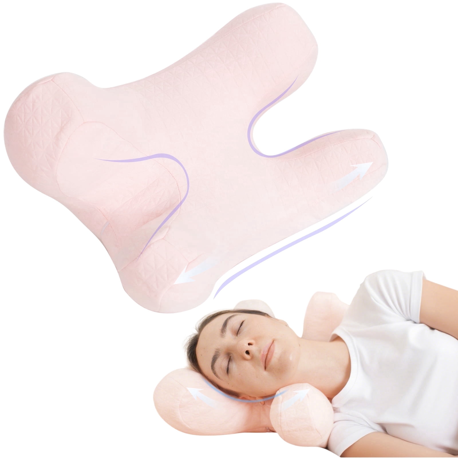 RoamReady Anti Wrinkle Anti-Aging Side Sleeper Pillow, Soft Neck Support Pain Relief Sleep Aid Beauty Pillow, Adult Pink
