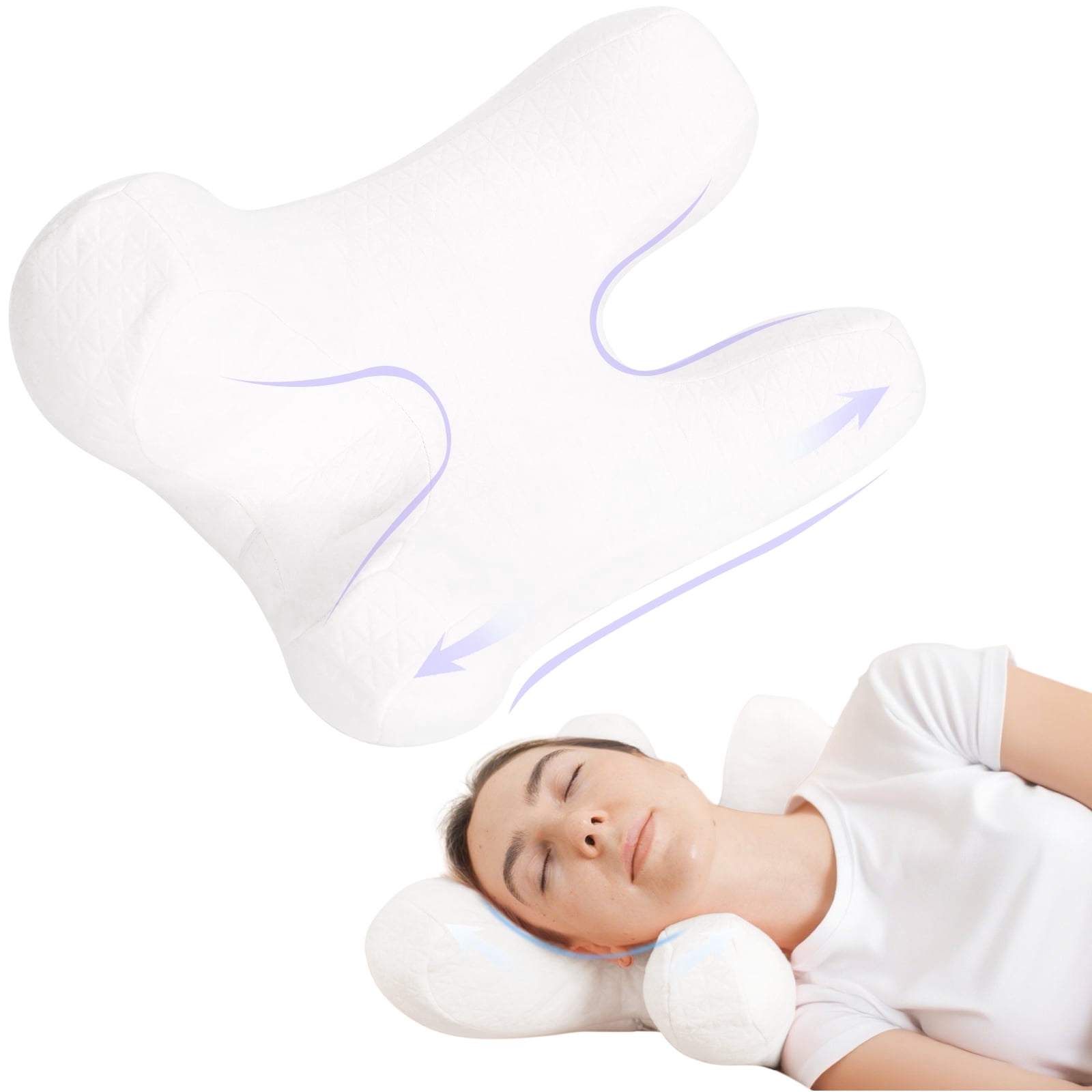 RoamReady Anti-Wrinkle Side Sleeper Pillow, Adjustable Down Alternative Beauty Pillow with Neck Pain Relief, White