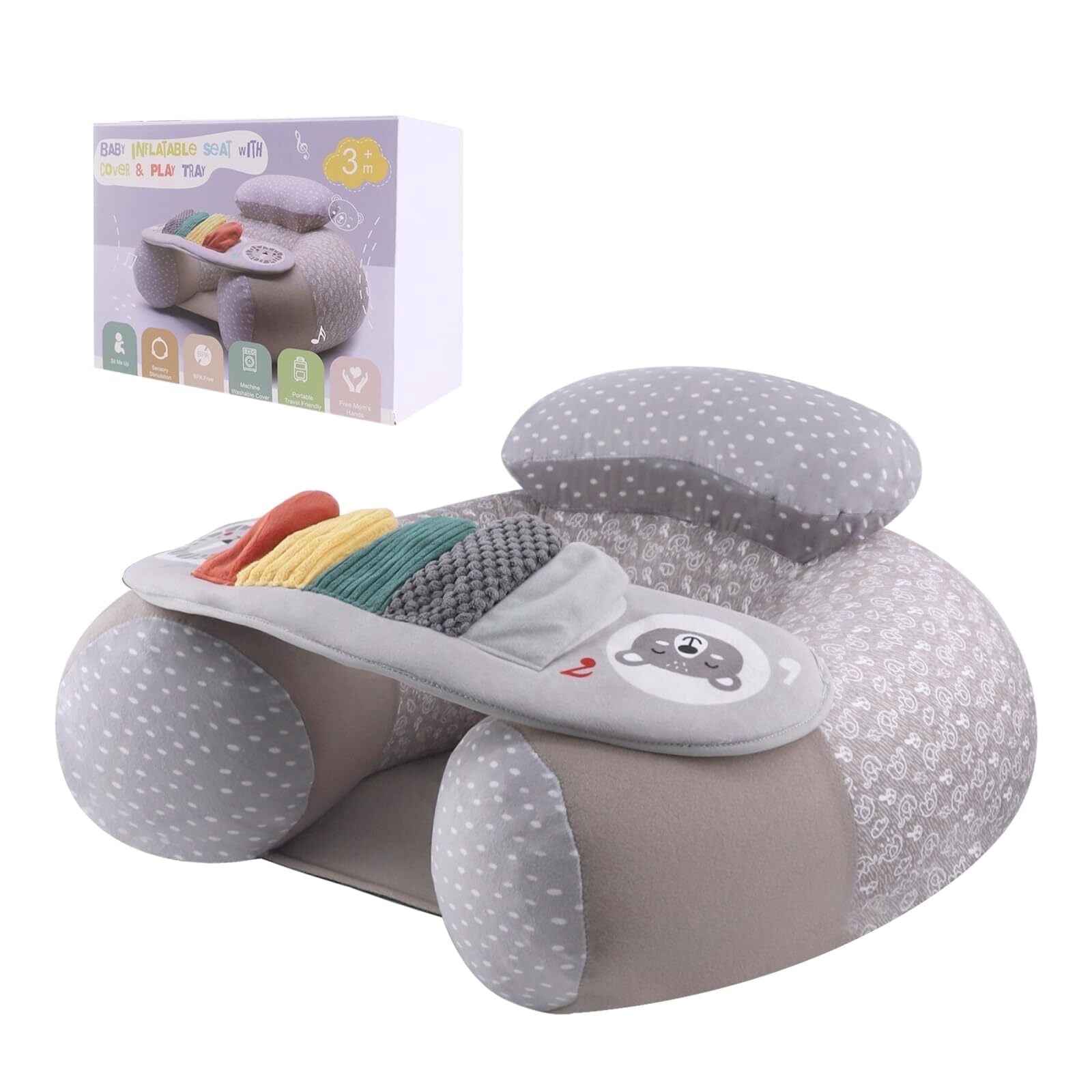 RoamReady Infant Inflatable Baby Chair with Non-Toxic PVC Cover and Sensory Tray, 3-36 Months