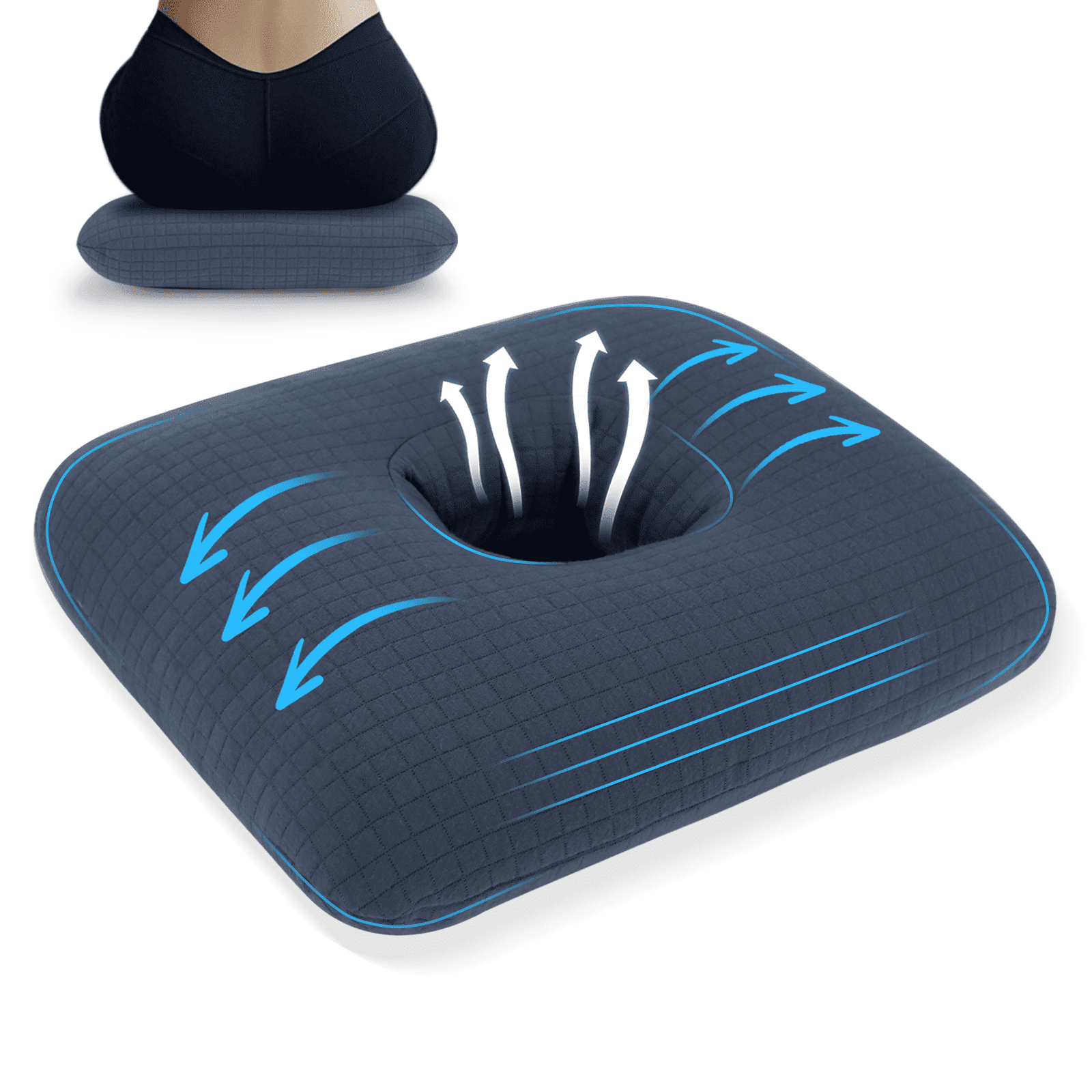 RoamReady Donut Pillow for Bed Sores Tailbone Pain Relief Cushion Cotton Butt Donut Cushion Breathable for Hemorrhoid Pregnancy Prostate and Surgery Sitting Pressure Relief for Home Car Navy Blue