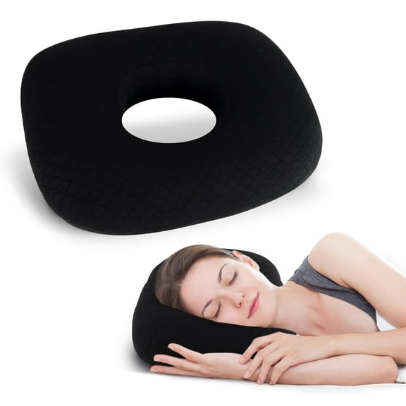 RoamReady Ear Piercing Pillow for Side Sleepers, Ear Pillows with Holes for Ear Pain, Ear Inflammation Pressure Sores (Black)
