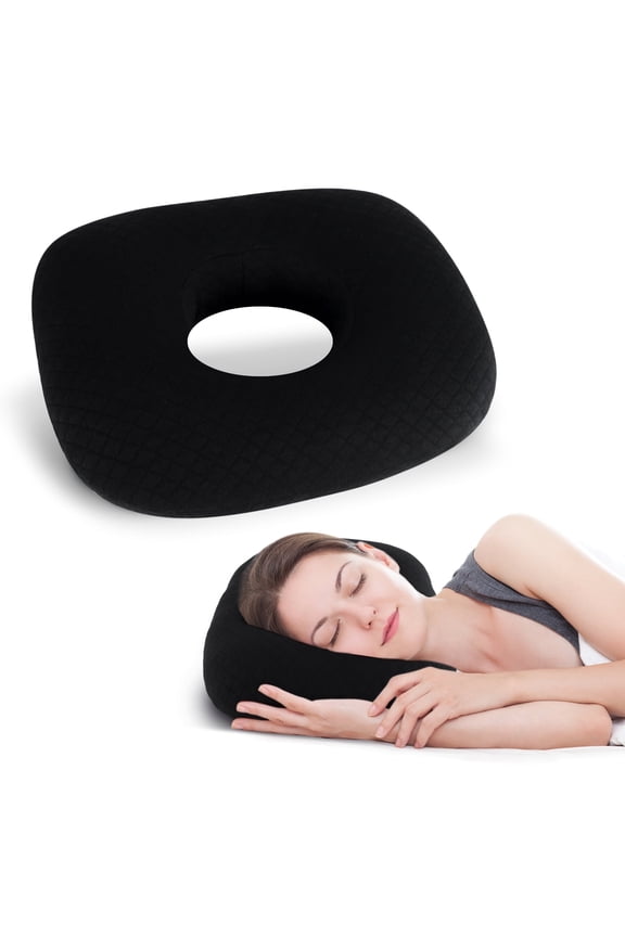 Ear Piercing Pillow for Side Sleepers, Ear Pillows with Holes for Ear Pain, Ear Inflammation Pressure Sores (Black)