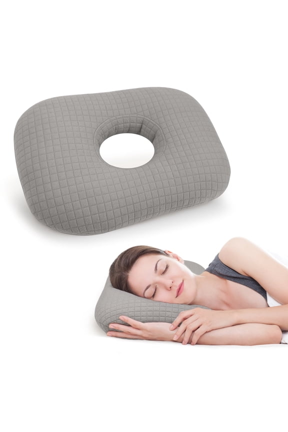 Ear Piercing Pillow for Side Sleepers, Sky Gray, Relieves Ear Pain and Inflammation