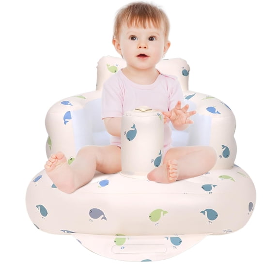 RoamReady Inflatable Baby Seat with Built-in Pump, Portable Baby Floor Chair for Sitting Up, Whale