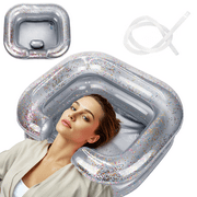 RoamReady Inflatable Hair Washing Basin, Portable Shampoo Bowl With Pillow and Drain Hose, Hair Washing Basin For Bedridden, Disabled, Injured, Perfect for Dreadlocks, Curly Hair, Thick Hair (Grey)