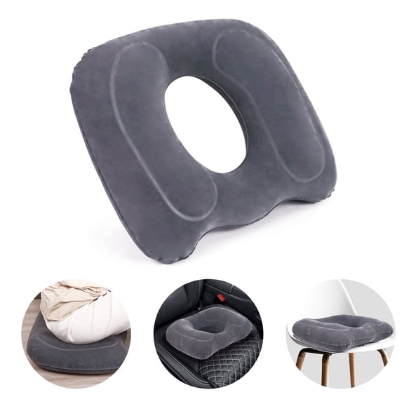 RoamReady Inflatable Donut Cushion for Adults, Hemorrhoid & Tailbone Relief, 17.7 x 15.4 x 4.3 in, Grey Seat Pillow for Pregnancy, Car & Airplane