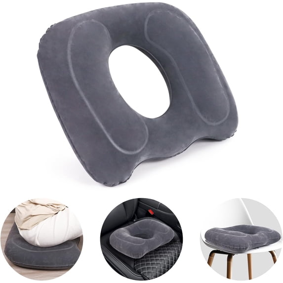 RoamReady Inflatable Donut Cushion for Sitting, Adjustable Donut Pillow, Gray, 17.7 x 15.4 in