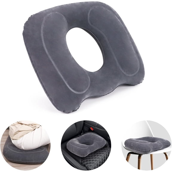 RoamReady Inflatable Donut Cushion for Sitting, Adjustable Donut Pillow, Gray, 17.7 x 15.4 in