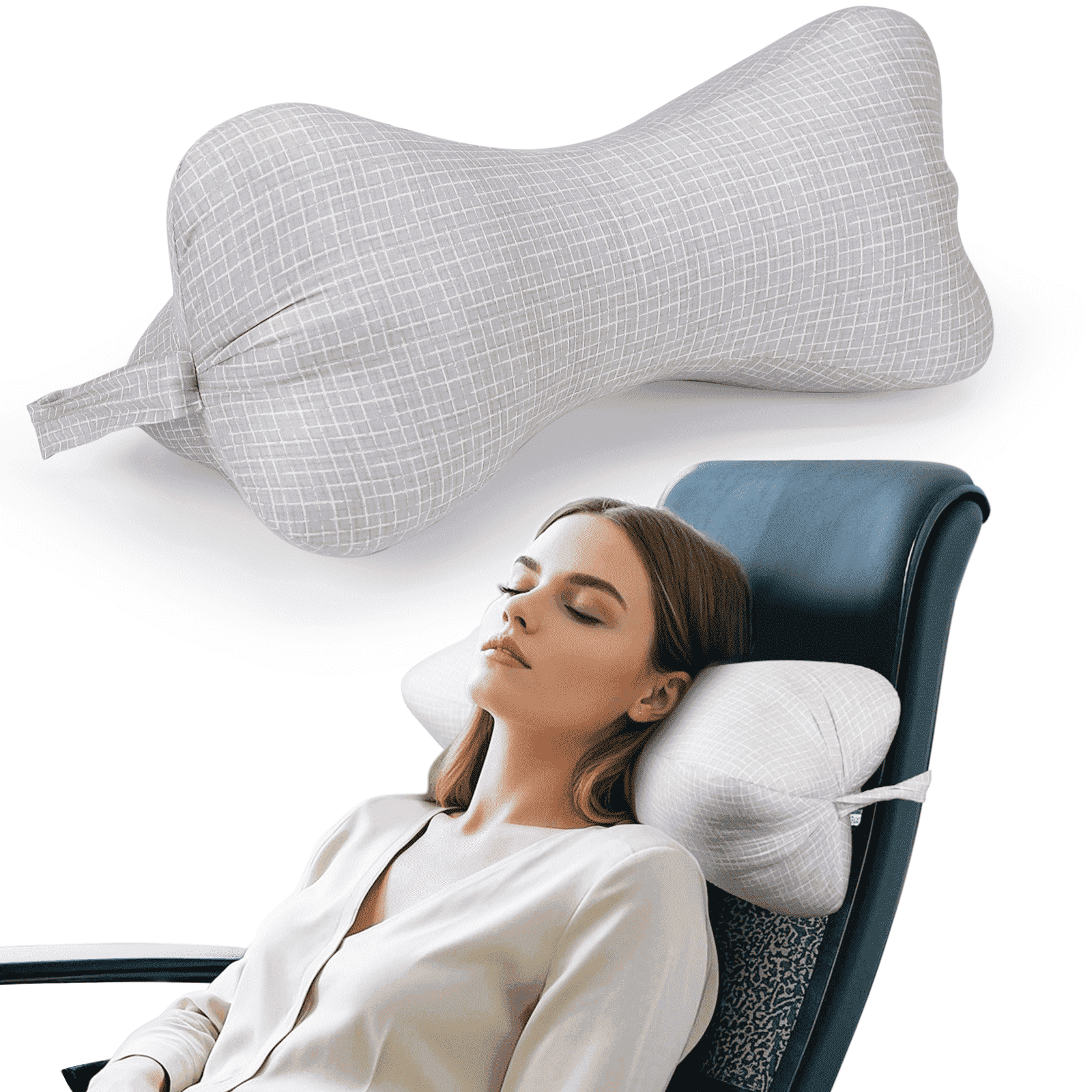 RoamReady Dog Bone Travel Neck Pillow, Ergonomic Cervical Support Cushion with Fixed Rope and Loops, Lumbar Spine Support